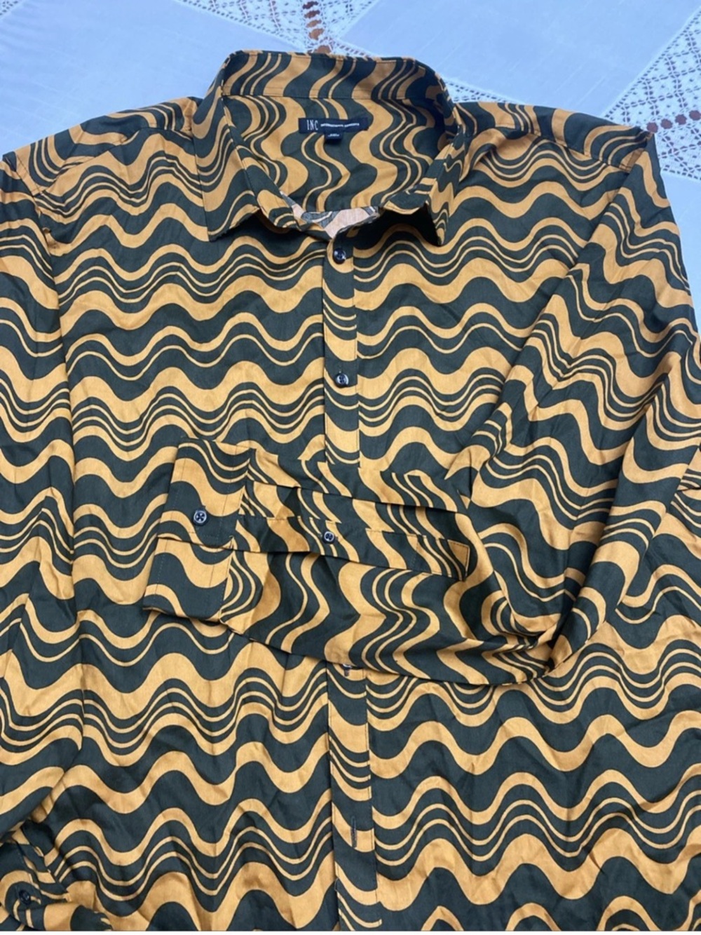 INC International Concepts Black & Mustard Wave-Pattern Button-Down Shirt